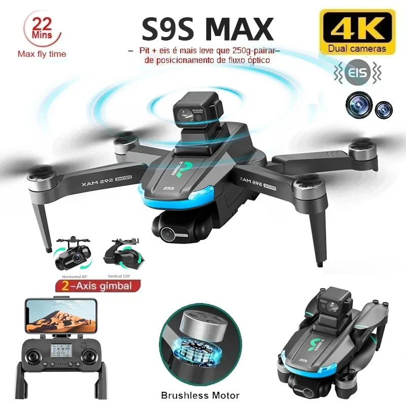 Novo s9s max mini drone 4k 2 e - Drone Gimbal 2 Axis avaliação e preço